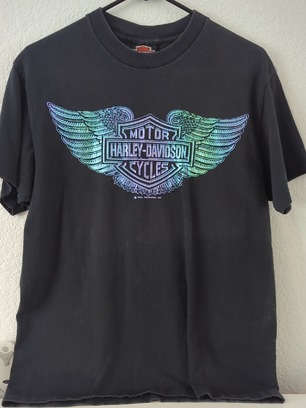 Harley‑Davidson Black Tee with Iridescent Blue-Green Wing Logo